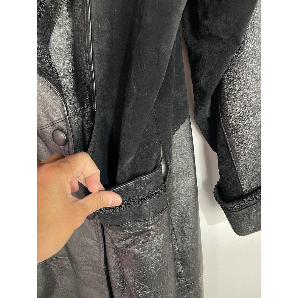 Vtg‎ Wilsons Leather Trench Coat Women MP Suede Paisley Moto Double Breast 80s - Picture 3 of 16